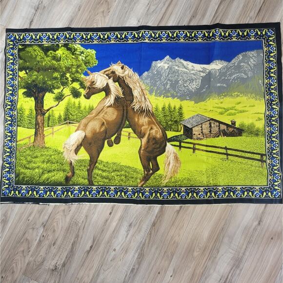 Vintage Playing Horses in a Meadow Wall Tapestry - 35" x 55" - Picture 1 of 6